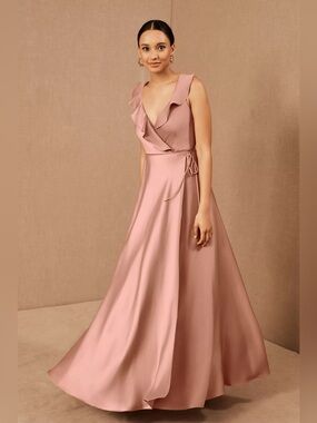Anthropologie BHLDN Sedona Tansy Satin Charmeuse Maxi Dress Size 8 Dusty Pink